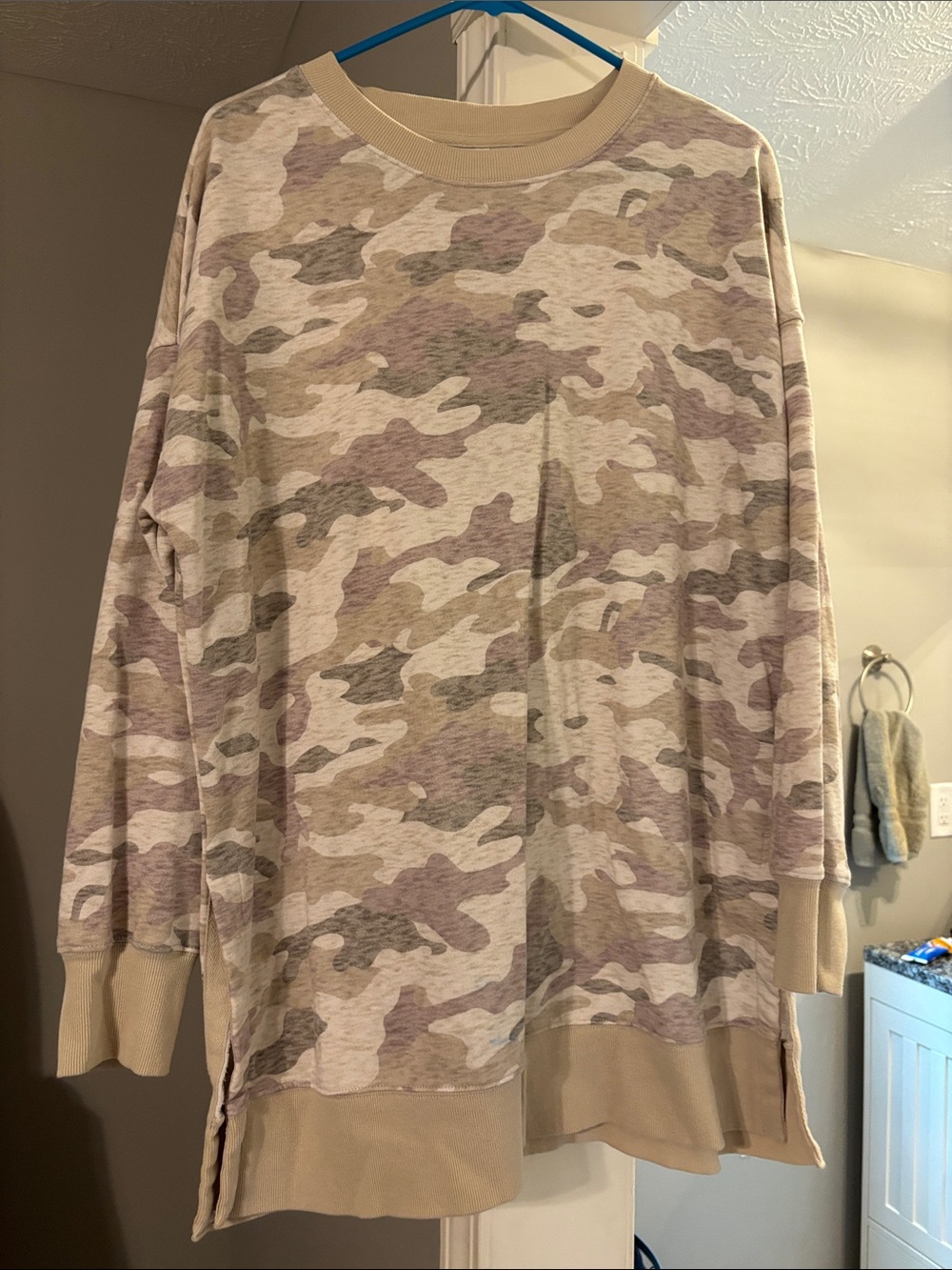 Old Navy Women's Long Sleeve Camo Tunic in Beige and Taupe
